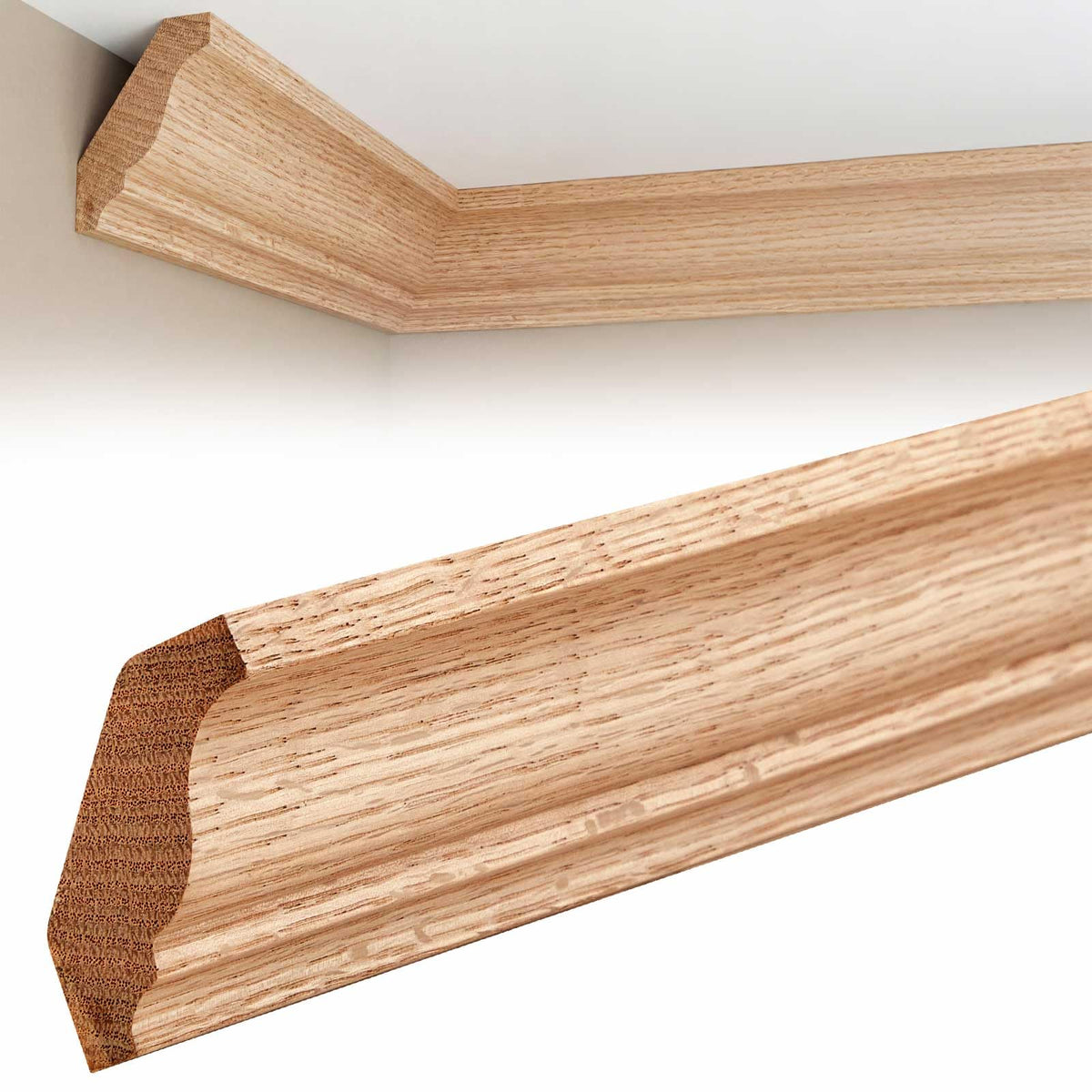 2 Pack Solid Red Oak Hardwood Crown Molding Trim 47" x 3/4" x 2-5/8" Real Wood Colonial Ceiling Molding, Unfinished &