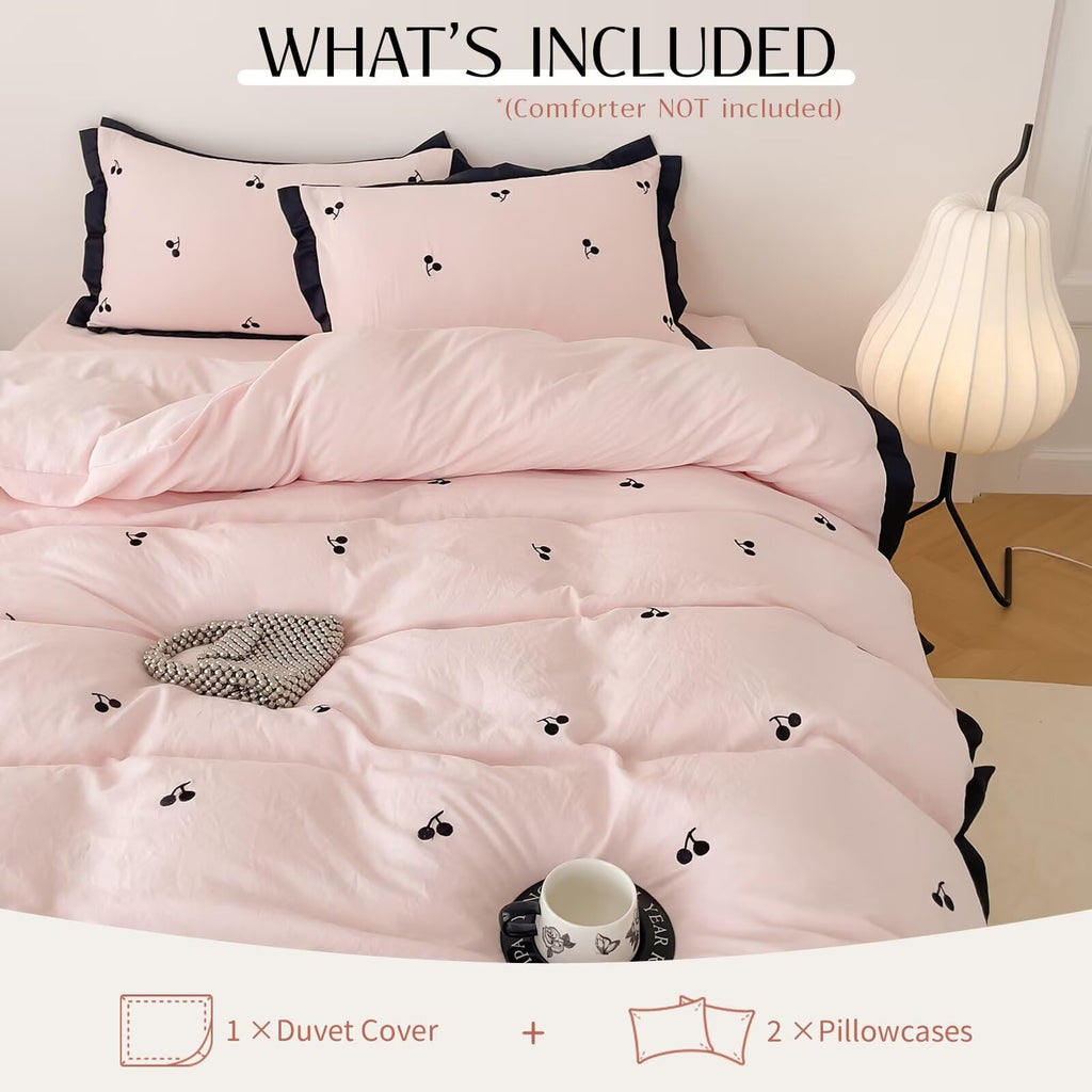 Cute Coquette Duvet Cover Set 3 Pcs(1 Duvet Cover with 2 Pillowcases), Soft Brushed Wash Fall Winter Duvet