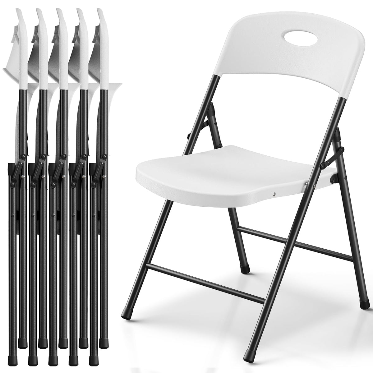 Folding Chairs 6 Pack, Outdoor Folding Chairs for Outside Indoor, Portable 350 lbs Capacity Heavy Duty Plastic Metal