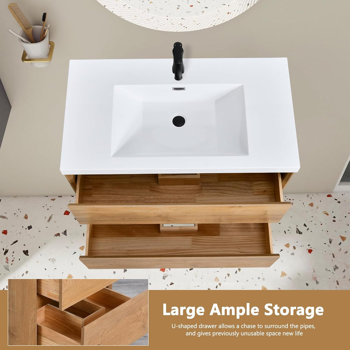 36 in. Floating Bathroom Vanity in Natural Oak