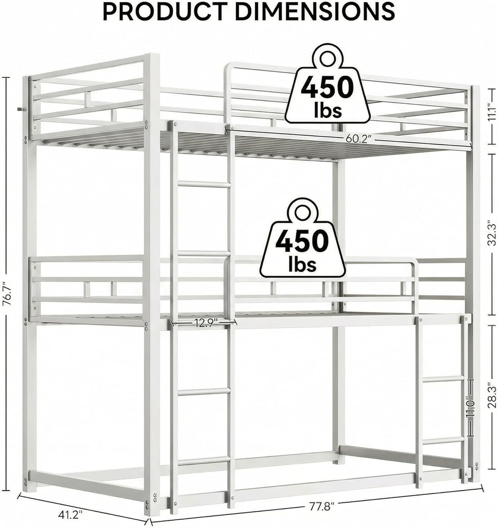Bunk Bed, Triple Bunk beds with 2 Ladders, Bunk Beds Twin Over Twin Over Twin