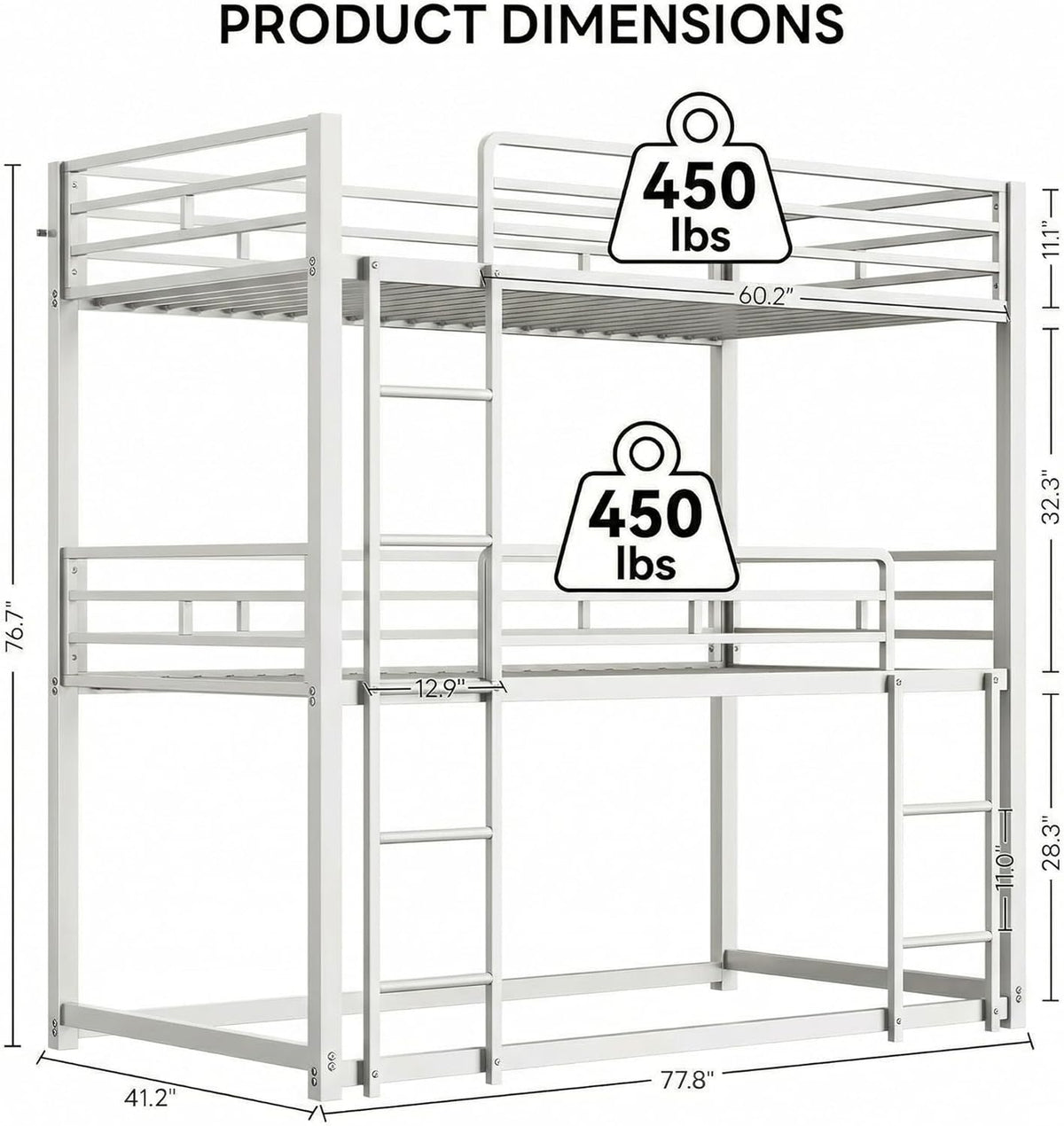 Bunk Bed, Triple Bunk beds with 2 Ladders, Bunk Beds Twin Over Twin Over Twin