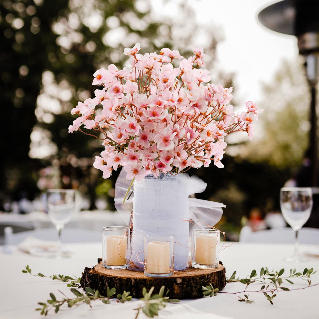 4Pcs Artificial Cherry Blossom Flower, Silk Peach Flowers Fake Plants Arrangement for DIY Garden Home Wedding Party