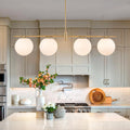 45.3" Modern Linear Chandelier 4-Lights Milk Glass Globe Linear Pendant Light Fixture Brushed Gold Mid Century