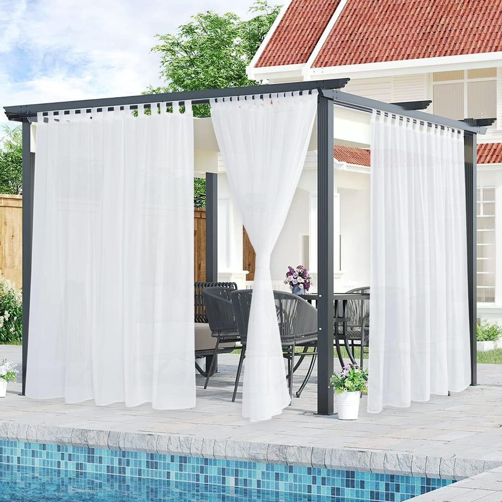 2 Panels Sheer Outdoor Curtains Extra Wide Waterproof, Tab Top Indoor Outdoor Voile Sheer Drapes Airy with Light