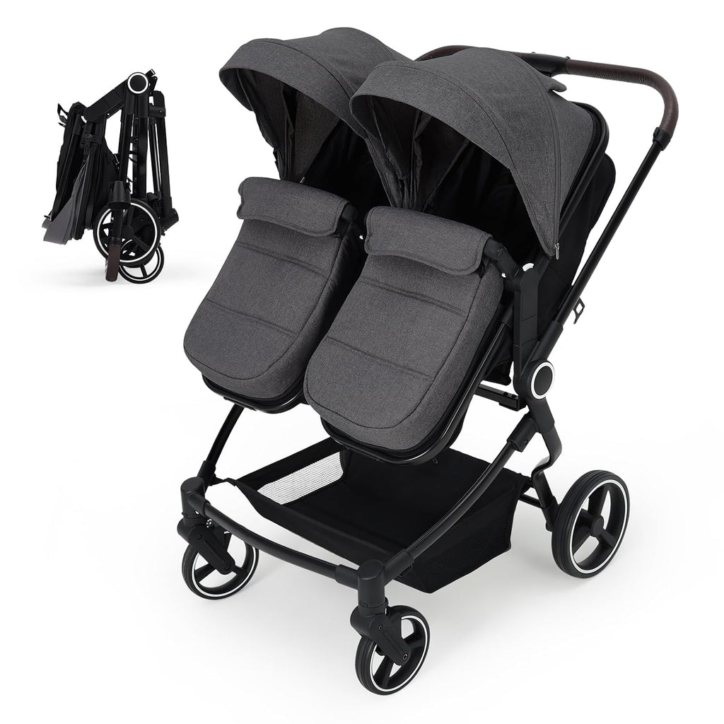Double Stroller for Twins, One-Click Quick Fold Lightweight Newborn and Toddler Stroller with Point Safety Harness