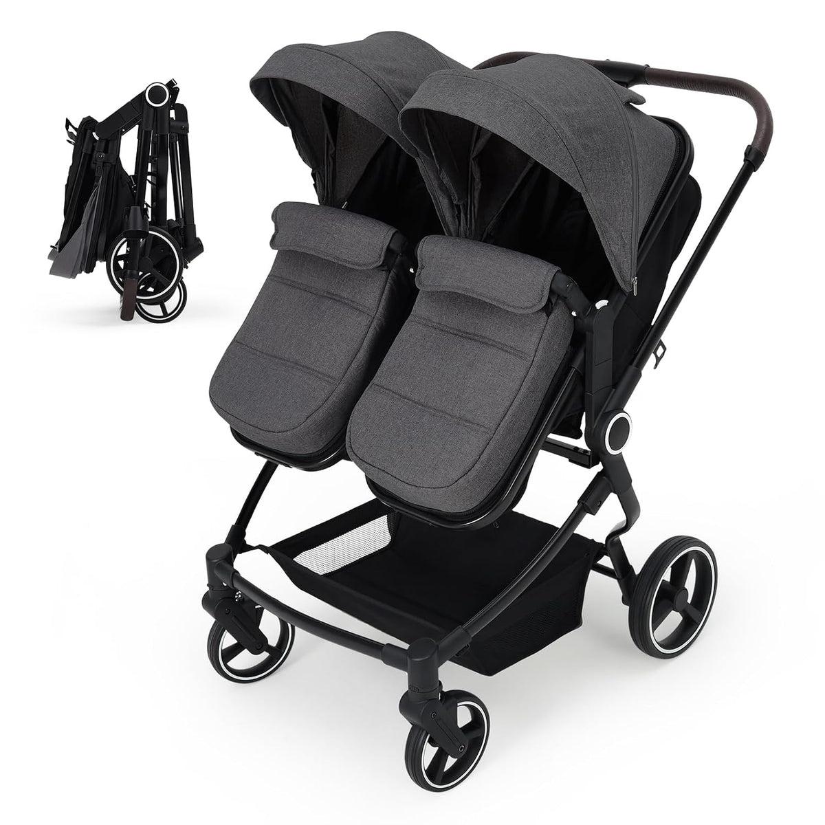 Double Stroller for Twins, One-Click Quick Fold Lightweight Newborn and Toddler Stroller with Point Safety Harness