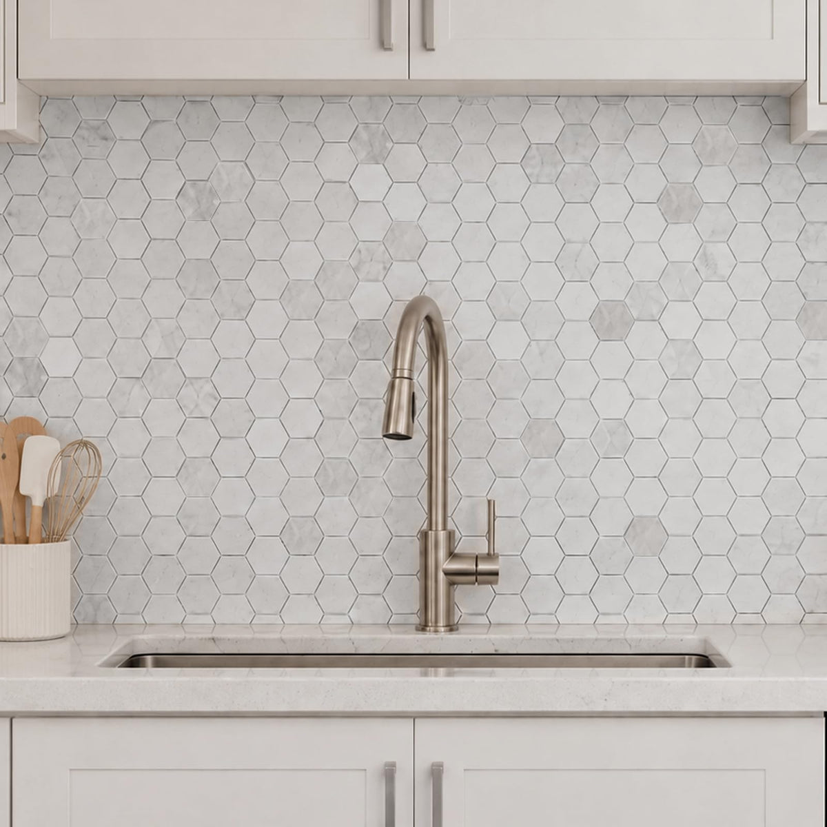 Andes Grey Marble Stone 2 Inch Hexagon White Marble Mosaic Tile Wall Bathroom Shower Floor (5 Sheet, Honed)