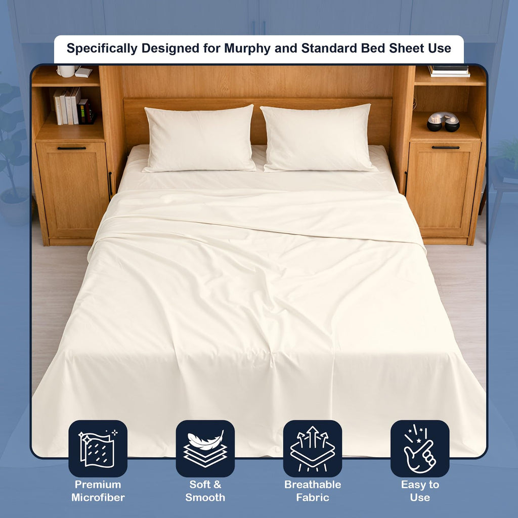 Murphy Bed Sheets - Luxury Bed Linen Set - 1800 Microfiber, Ivory, 4 Pc Set with Deep Pockets