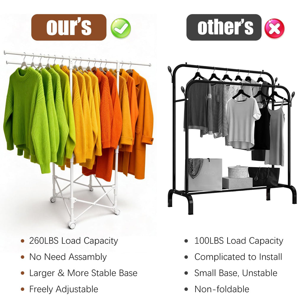 Clothes Rack, Rolling Clothes Drying Rack for Hanging Clothes Portable Foldable Laundry Rack for Air Drying Clothing