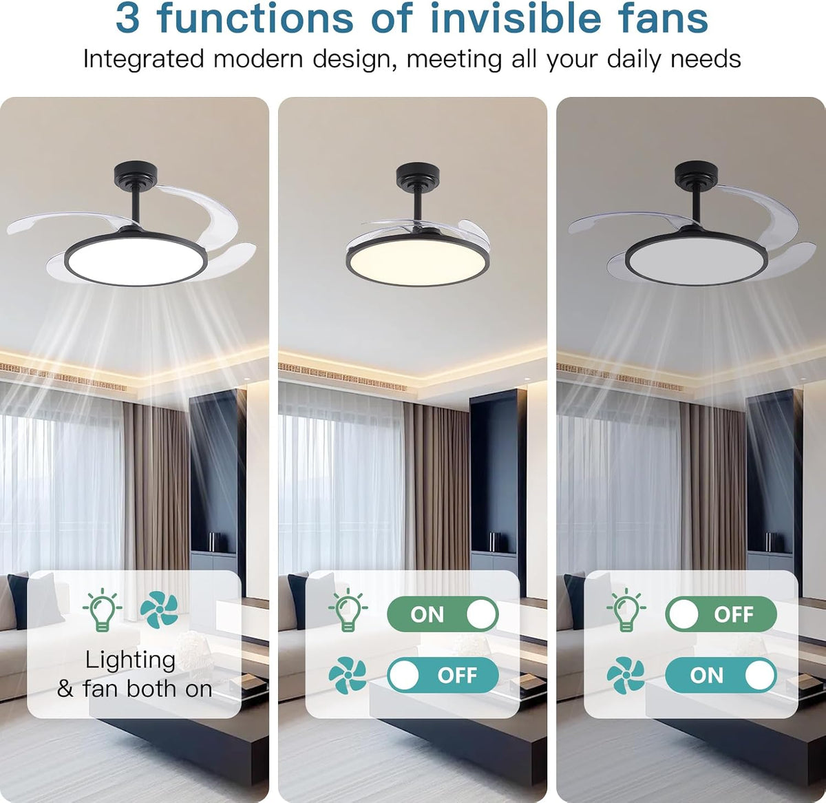 48" Retractable Ceiling Fan with Light & Remote