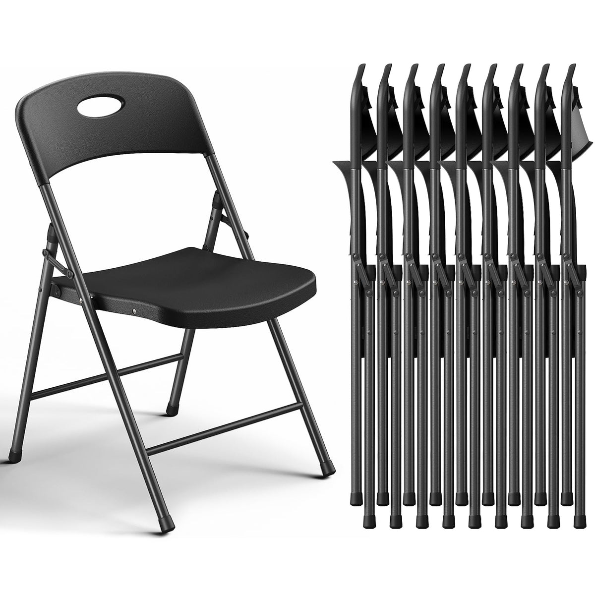 Folding Chairs 10 Pack, Outdoor Plastic Sturdy Metal Folding Chairs for Outside Indoor, Portable 350 lbs Capacity