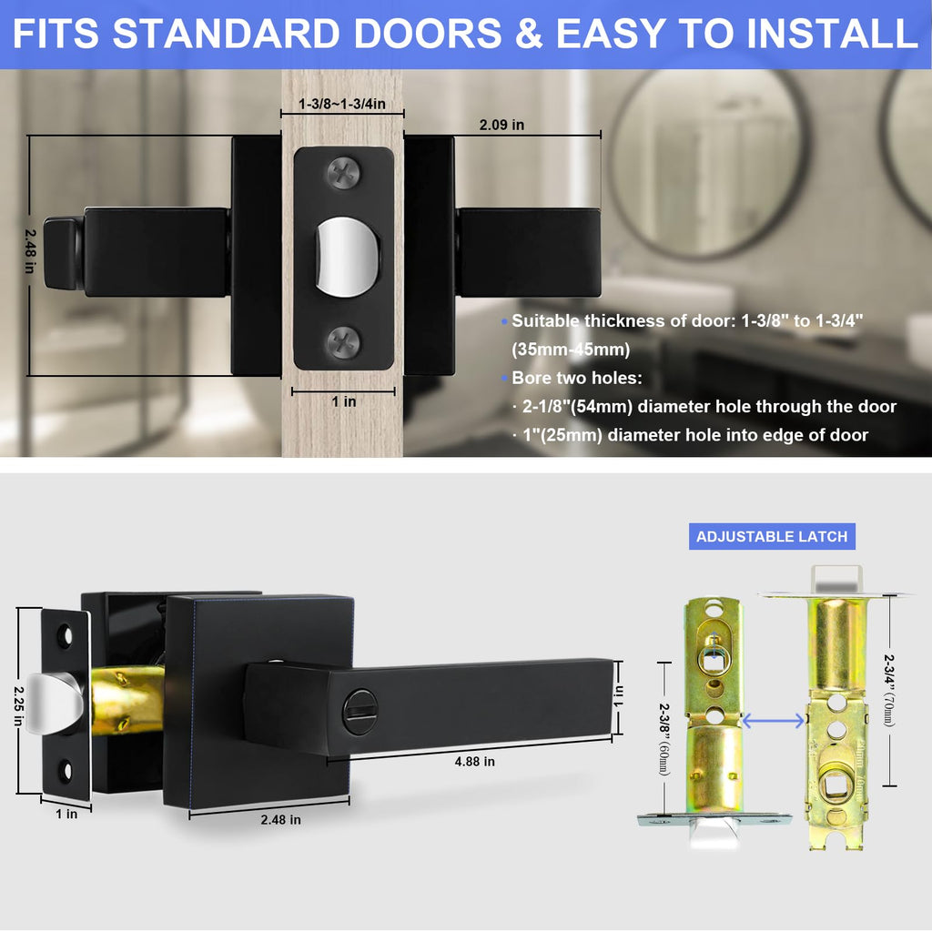 Privacy Door Levers, 8 Pack Matte Black Door Handles Heavy Duty Bed and Bath Door Locks Interior Keyless Locksets