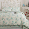 Premium 100% Cotton Coastal Duvet Cover Set - Soft Breathable Beach Bedding, Seafoam Green Starfish & Seashell