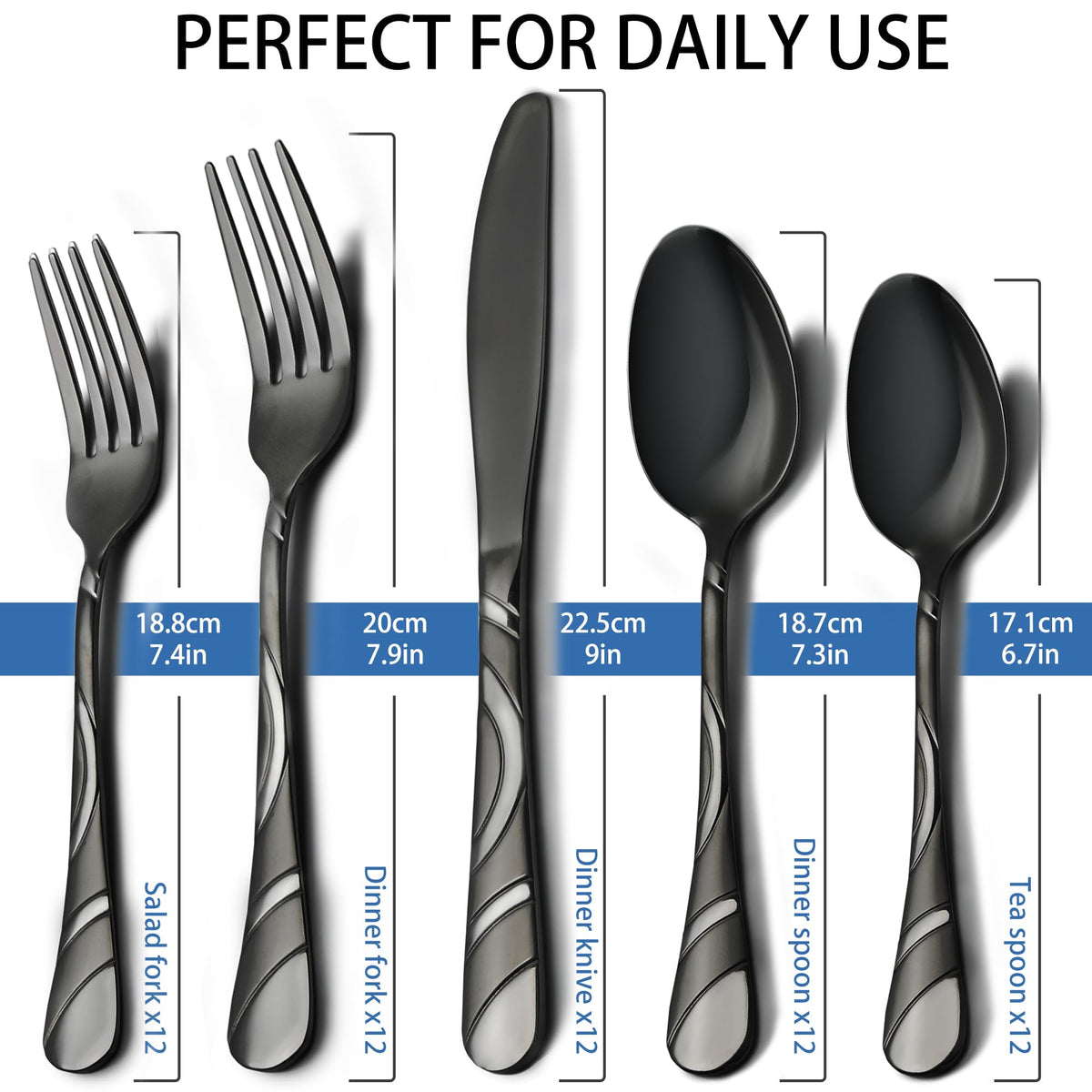 Black Silverware Set for 12, 60-Piece 18/0 Stainless Steel Utensils