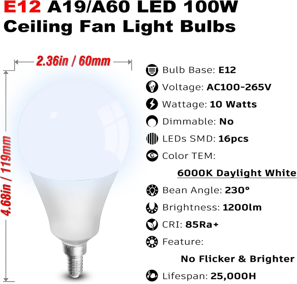 E12 100W Equivalent LED Candelabra Bulbs,6000K Daylight White