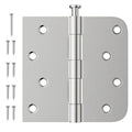 6 Pack Brushed Nickel Door Hinges 4 Inch, Exterior Door Hinges with Square & 5/8" Radius, Removable Pin, Perfect for