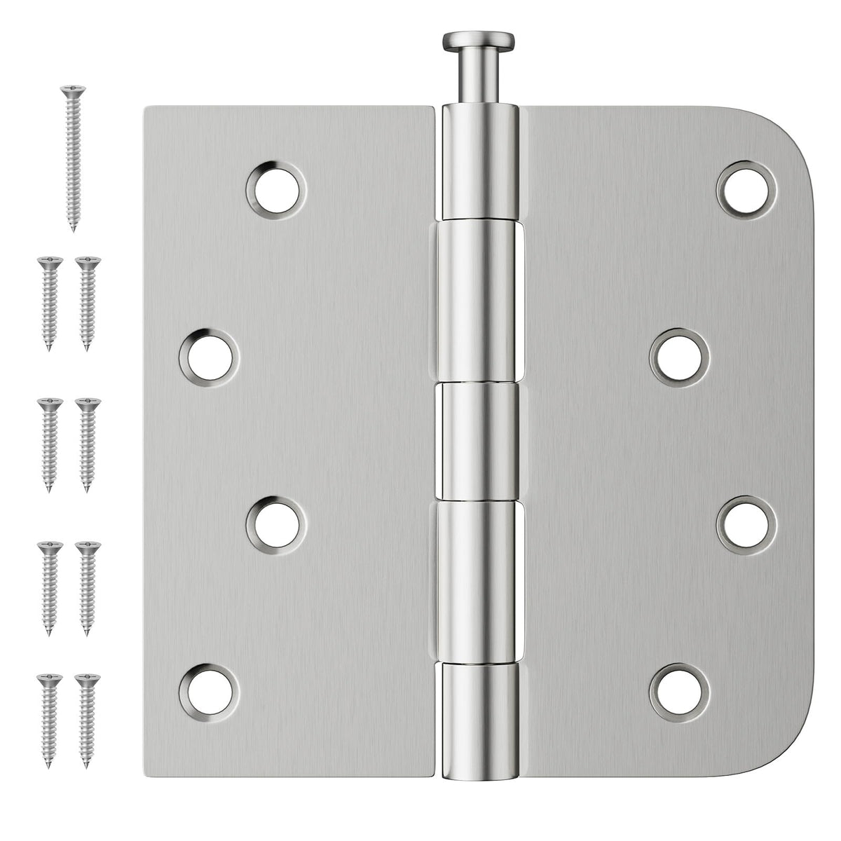 6 Pack Brushed Nickel Door Hinges 4 Inch, Exterior Door Hinges with Square & 5/8" Radius, Removable Pin, Perfect for
