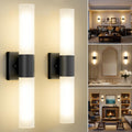 Wall Sconces Set of Two, Modern 21" Vanity, Frosted Glass, Black | Indoor Wall Light Fixture. , Mirror, Bedroom