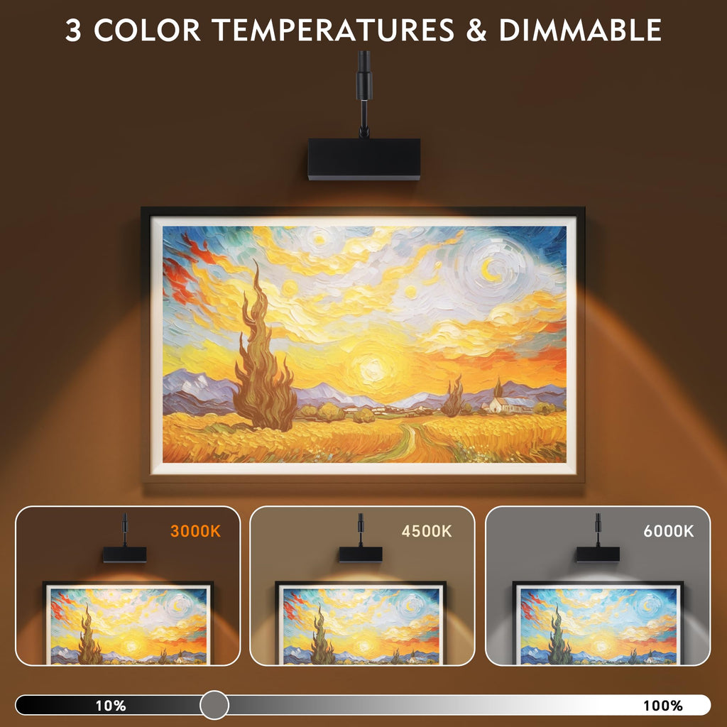 Picture Light for Wall with Adjustable LED Beam, Wireless 8000mAh Rechargeable Art Light with Remote, Battery
