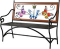 39.7" Outdoor Bench, Garden Bench, Patio Bench with Armrest, Slatted Seat and Butterfly Pattern Backrest for Outside