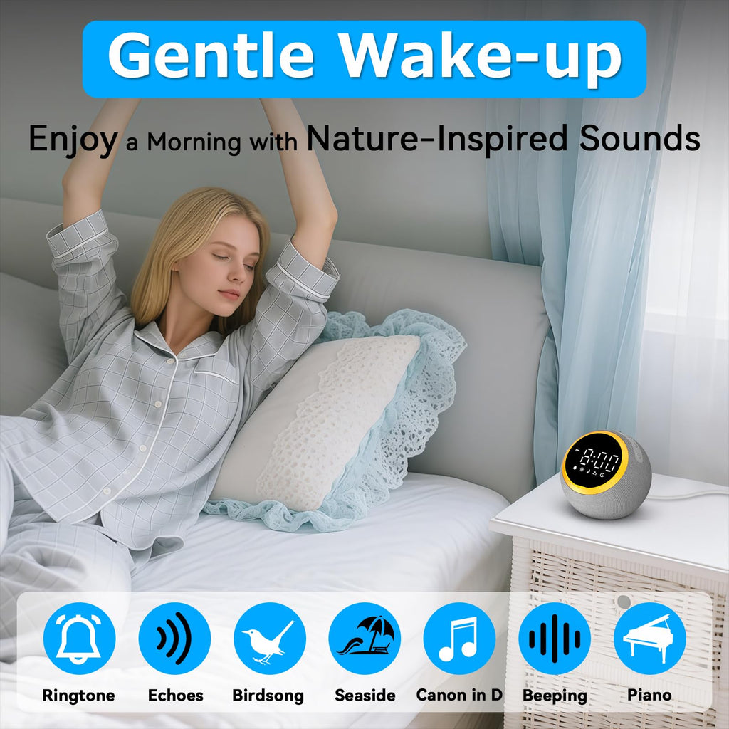 Sound Machine Alarm Clock for Sleep: Digital Alarm Clocks, 25, 7 Gentle Wake-up Sounds, 16 Adjustable Volume &