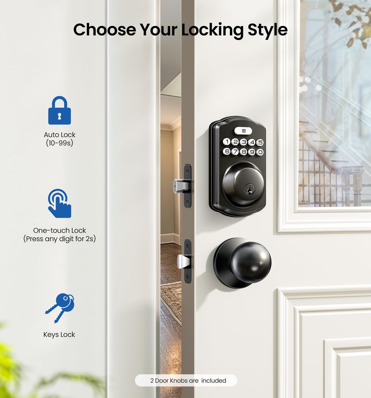 Keyless Entry Deadbolt Door Lock with Knobs, Matte Black