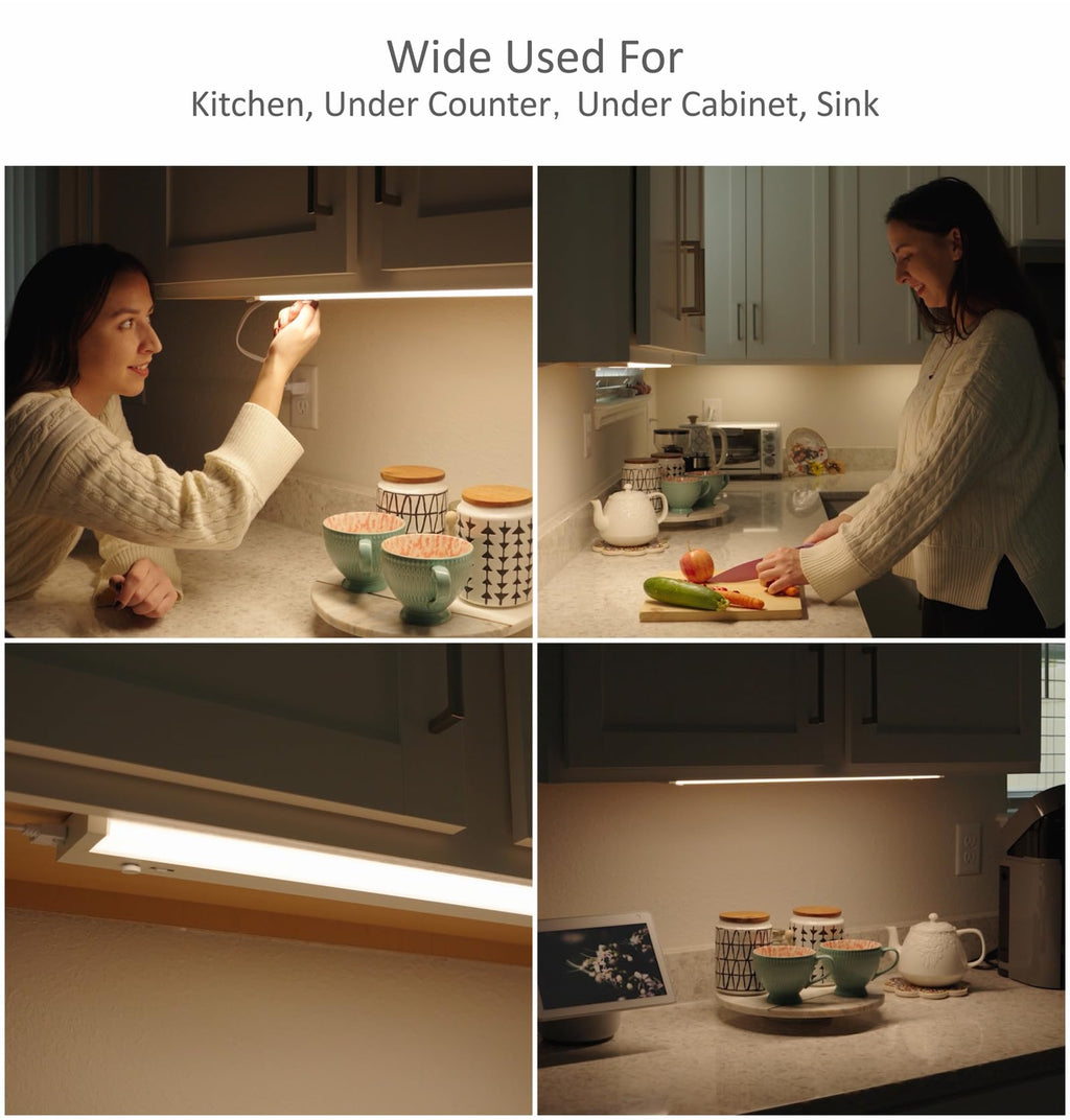 Under Cabinet Lighting Plug in or Hardwired Built-in Dimmer, 24 Inch 12W, 5CCT 2700/3000/3500/4000/5000K, Linkable
