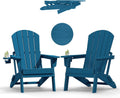 HDPE Folding Adirondack Chair Set of 2 with Cup Holder, Navy | SGS Tested, Wooden Textured, Heavy All-Weather HDPE