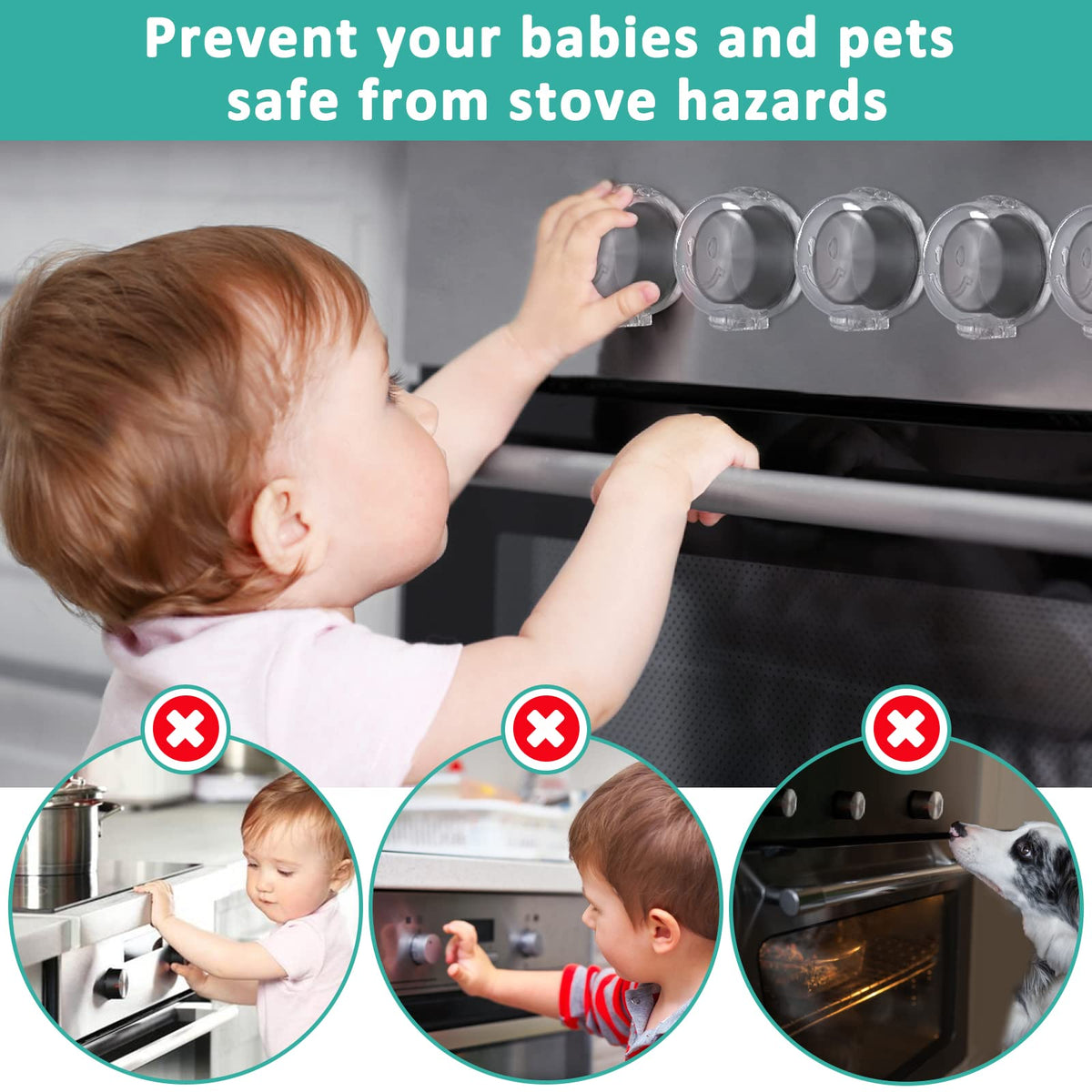 Stove Knob Covers for Child Safety 5 Packs Upgraded Double-Key Design Universal Size Baby Safety Gas Oven Knob Covers