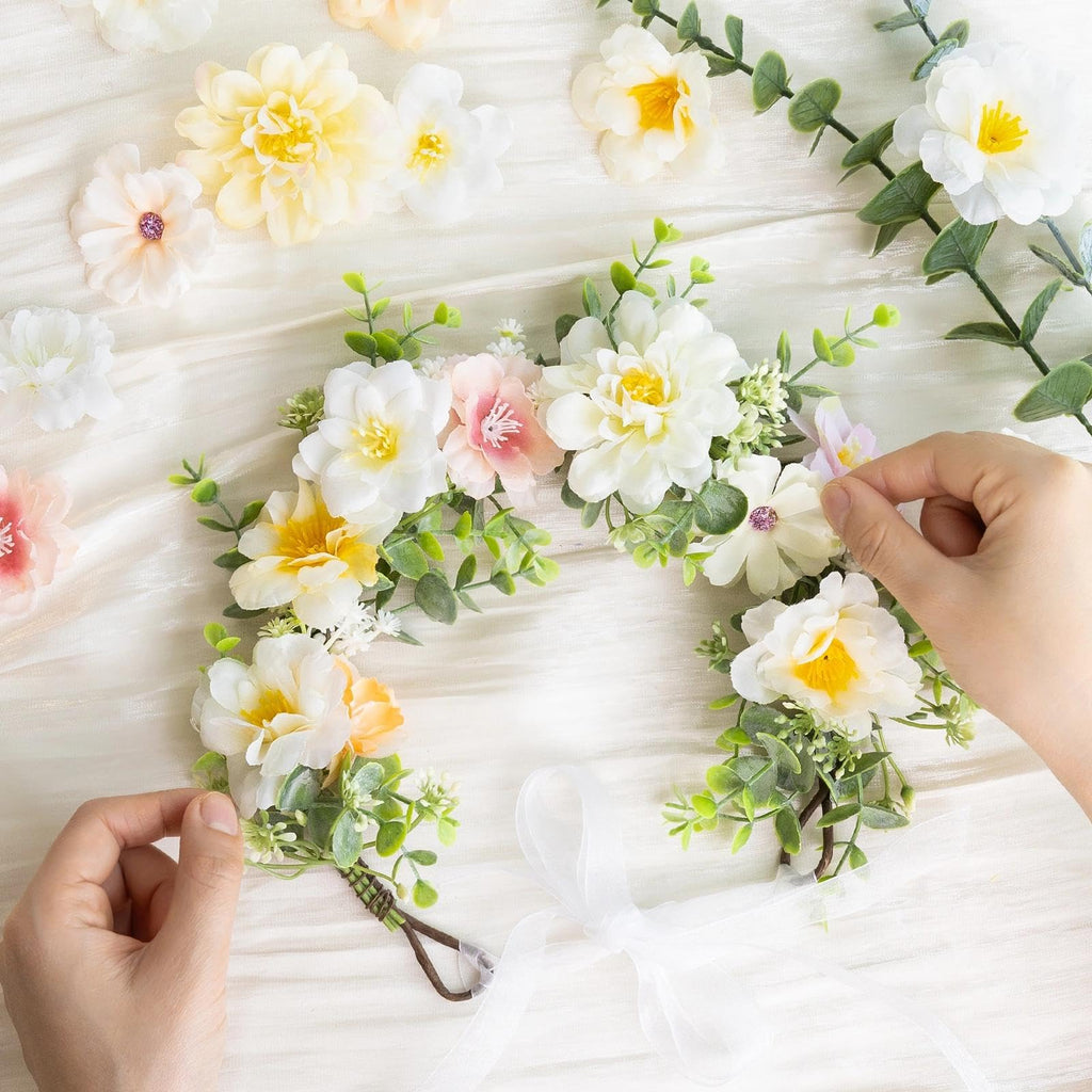 210Pcs Mini Silk Flower Heads Bulk Crafts Petals Decorations, Cream