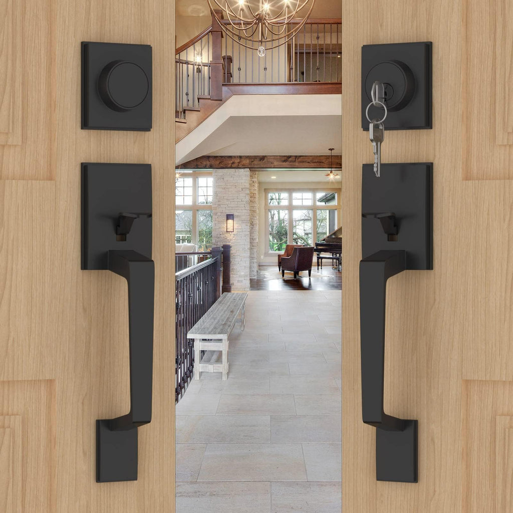Double Door Handle Set, Black Double Door Handleset with Dummy
