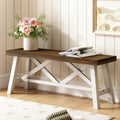 43" Farmhouse Solid Wood Bench, Rustic Entryway Bench, White