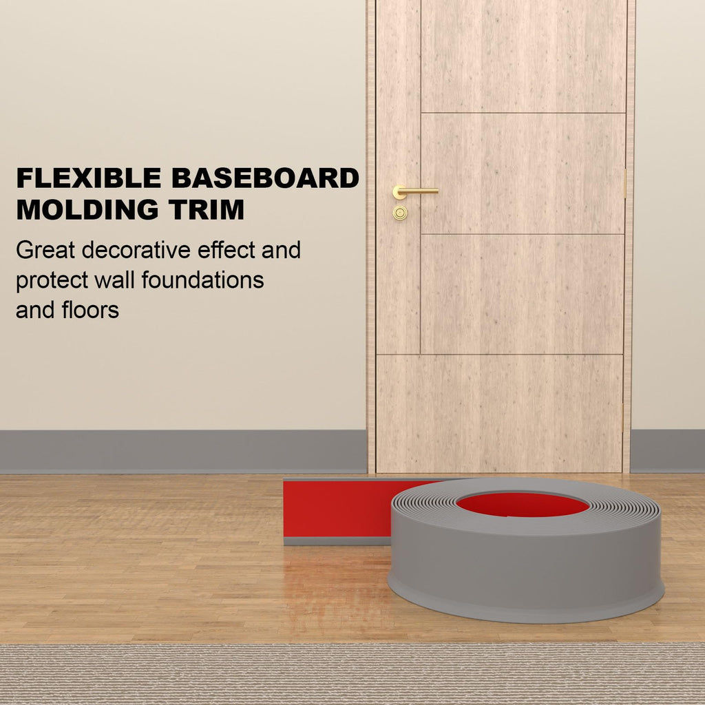 Peel and Stick Vinyl Baseboard Trim, 6 in x 40 ft Vinyl Wall Base, Grey