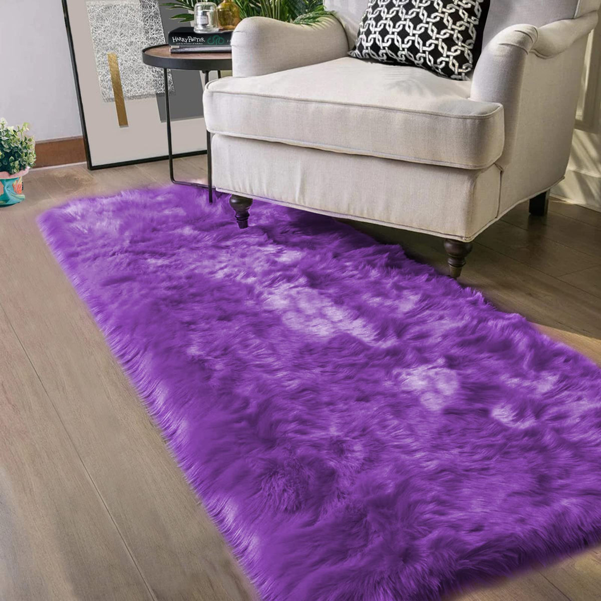 Washable Runners 2x6 Fluffy Shaggy Rug Purple Faux Sheepskin Fur Rug Small Soft Furry Rugs Bedroom Sofa Cute Room