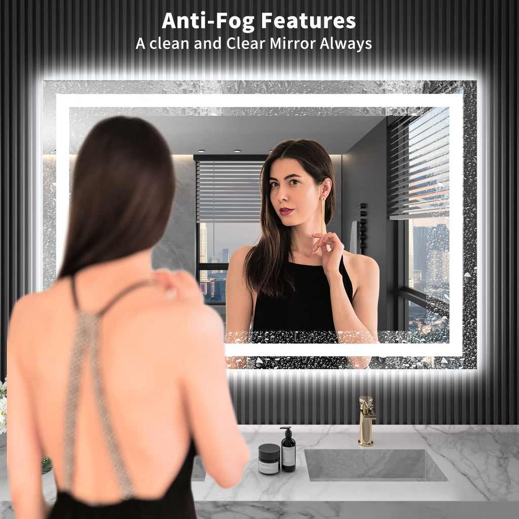 48X36 LED Bathroom Mirror with Lights, Anti-Fog, Dimmable, Backlit + Front Lit, Lighted Bathroom Vanity Mirror