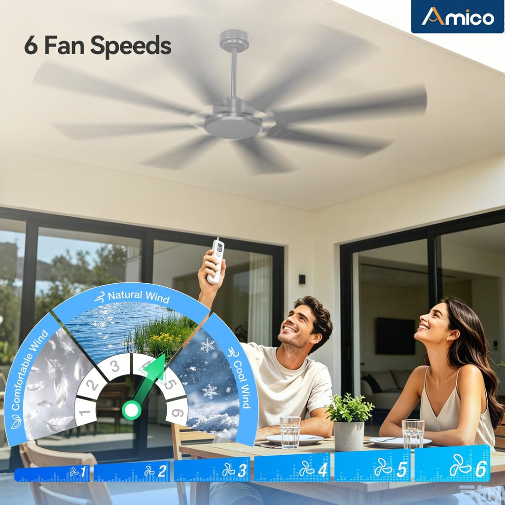 72 Inch Outdoor Ceiling Fan No Light with Remote, Black