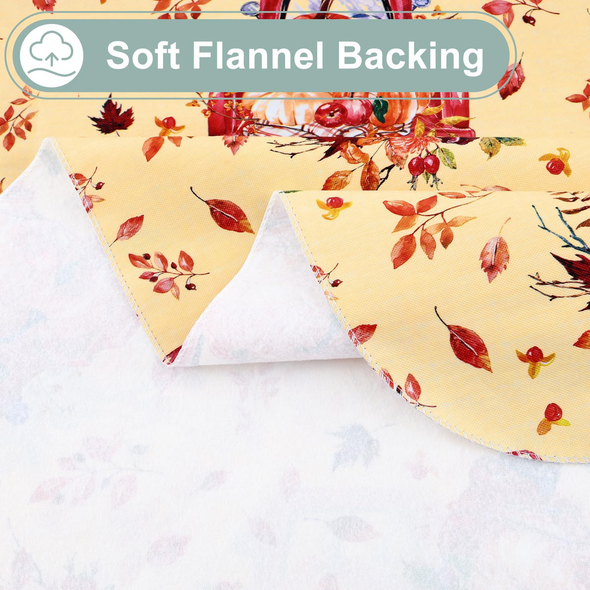 Square Waterproof Vinyl Table Cloth, Wipeable Tablecloth with Flannel Backing, Plastic Table Cover for Fall