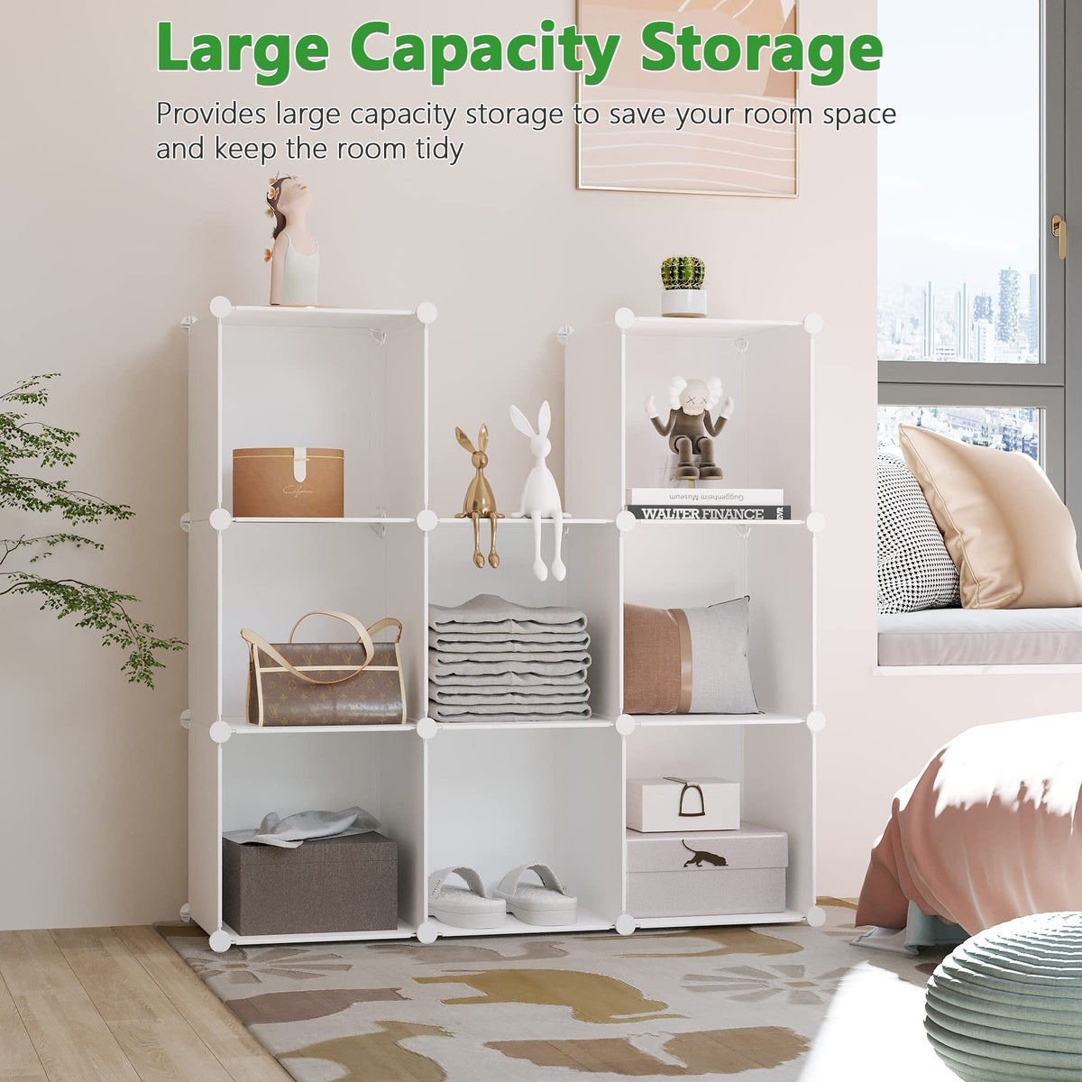 Cube Storage Organizer, 9-Cube Bookcase, Closet Cabinet Milky