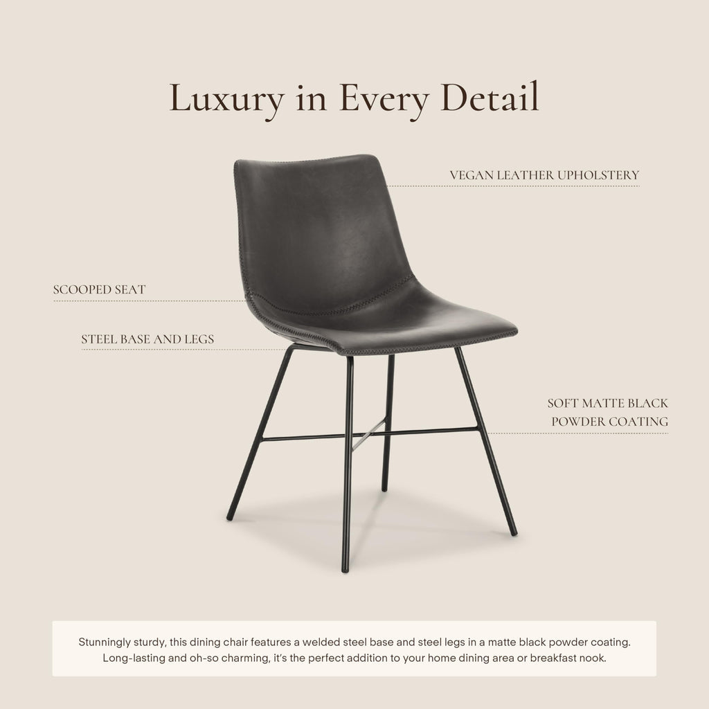 & BARK Paxton Leather Dining Chairs - Set of 2 Modern Dining Room Chairs with Low Back - Faux Leather Upholstery and