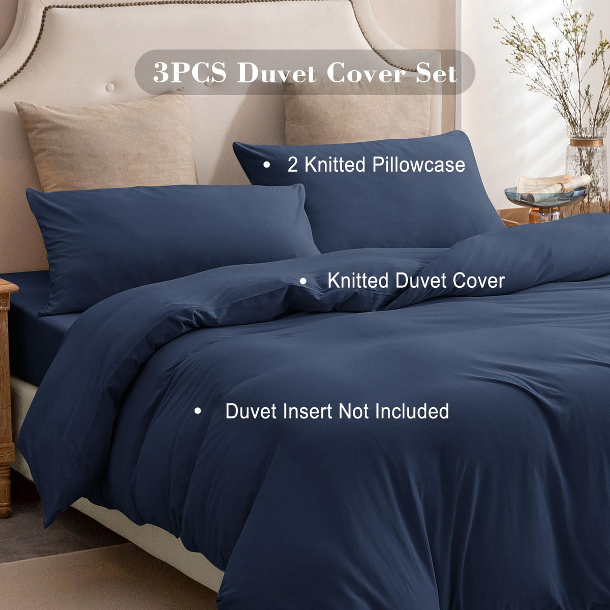 ERA Jersey Knit Duvet Cover Set Solid Navy Blue