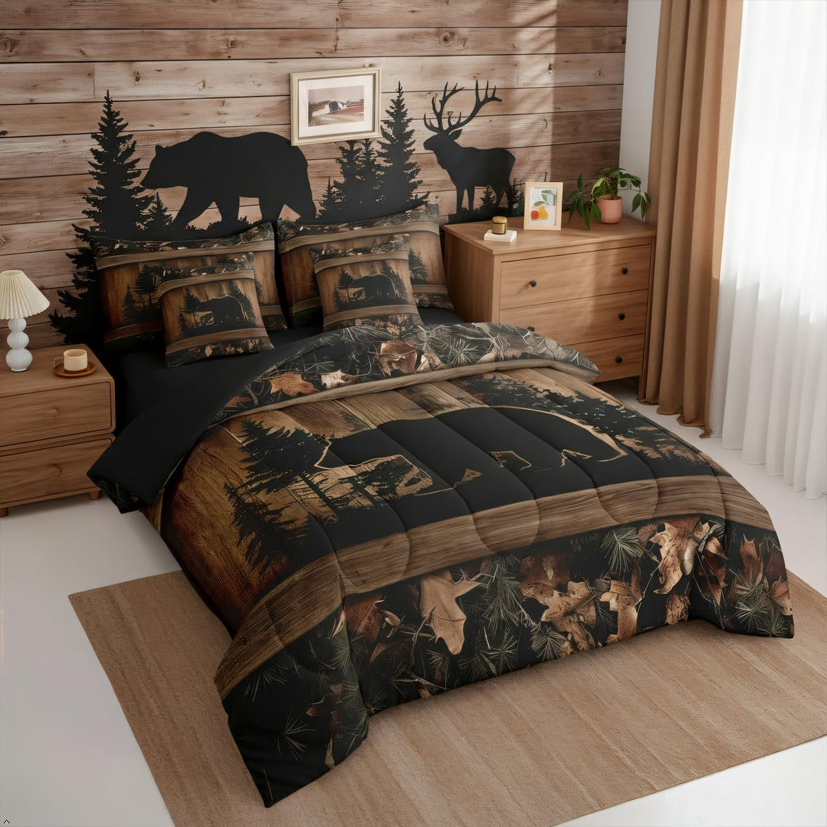 Farmhouse Black Bear Comforter Set with Sheets 7 Piece
