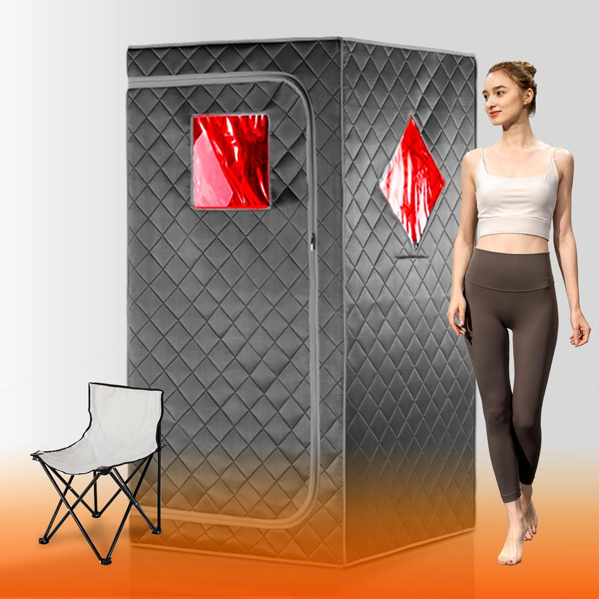 Full Size Portable Personal Infrared Sauna for Home, Personal Home Spa Tent with Remote Control, Heating Foot Pad, Foldable Reinforced Chair (Grey, L33.8 x W 33.8" x H 66.5")