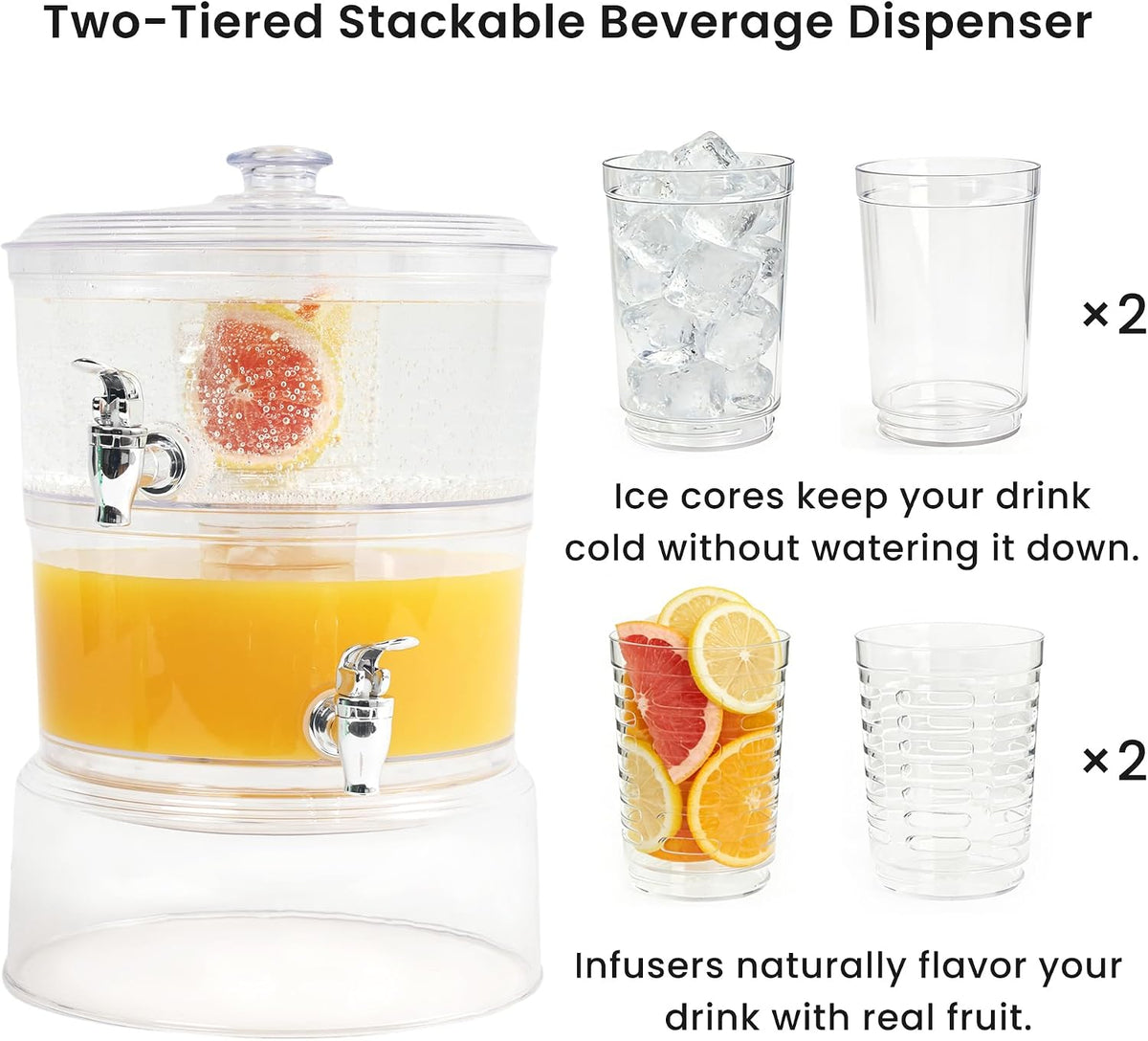 Drink Dispensers for Parties, 2 Gallon Beverage Dispenser with Stand - Set of 2