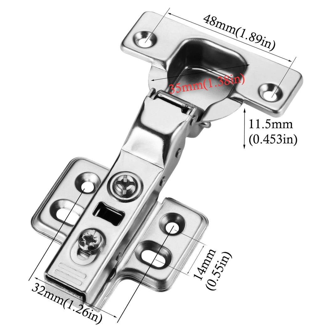 4Pcs Frameless Soft Close Half Overlay Cabinet Hinges