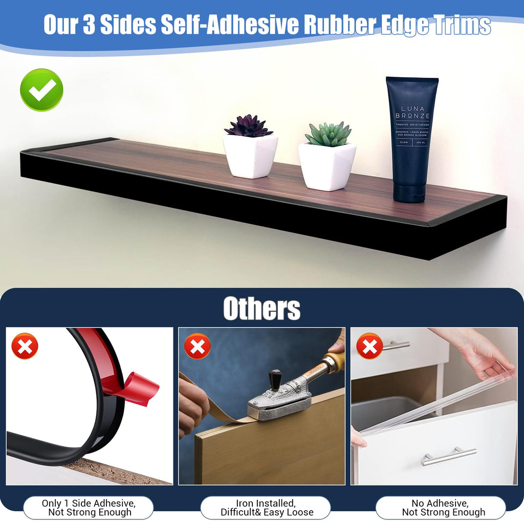 Rubber Edge Trim, Self-Adhesive U Channel Edge Protector for Plywood, Cabinet, 5/8" Wood Edge Banding, Flexible