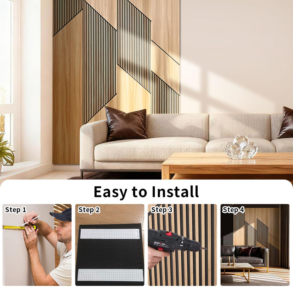 4-Pack Teak Wood Grain 3D Wall Panels with Adhesive, Peel and Stick PVC Wall Tiles for Accent Wall, Covers 48.83 Sq