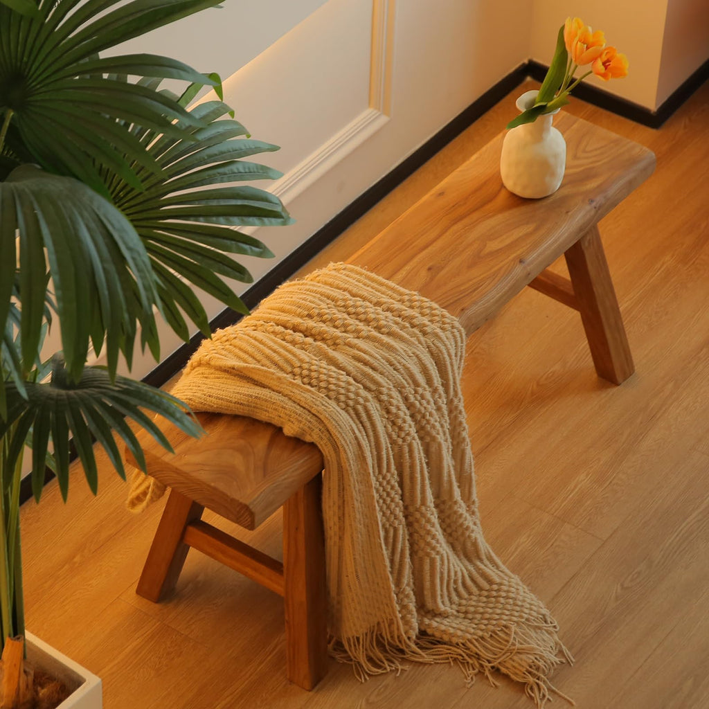 Wooden Bench Indoor - Rustic Farmhouse Narrow Entryway Bench with Slim Skinny Design, Natural Solid Wood, Perfect