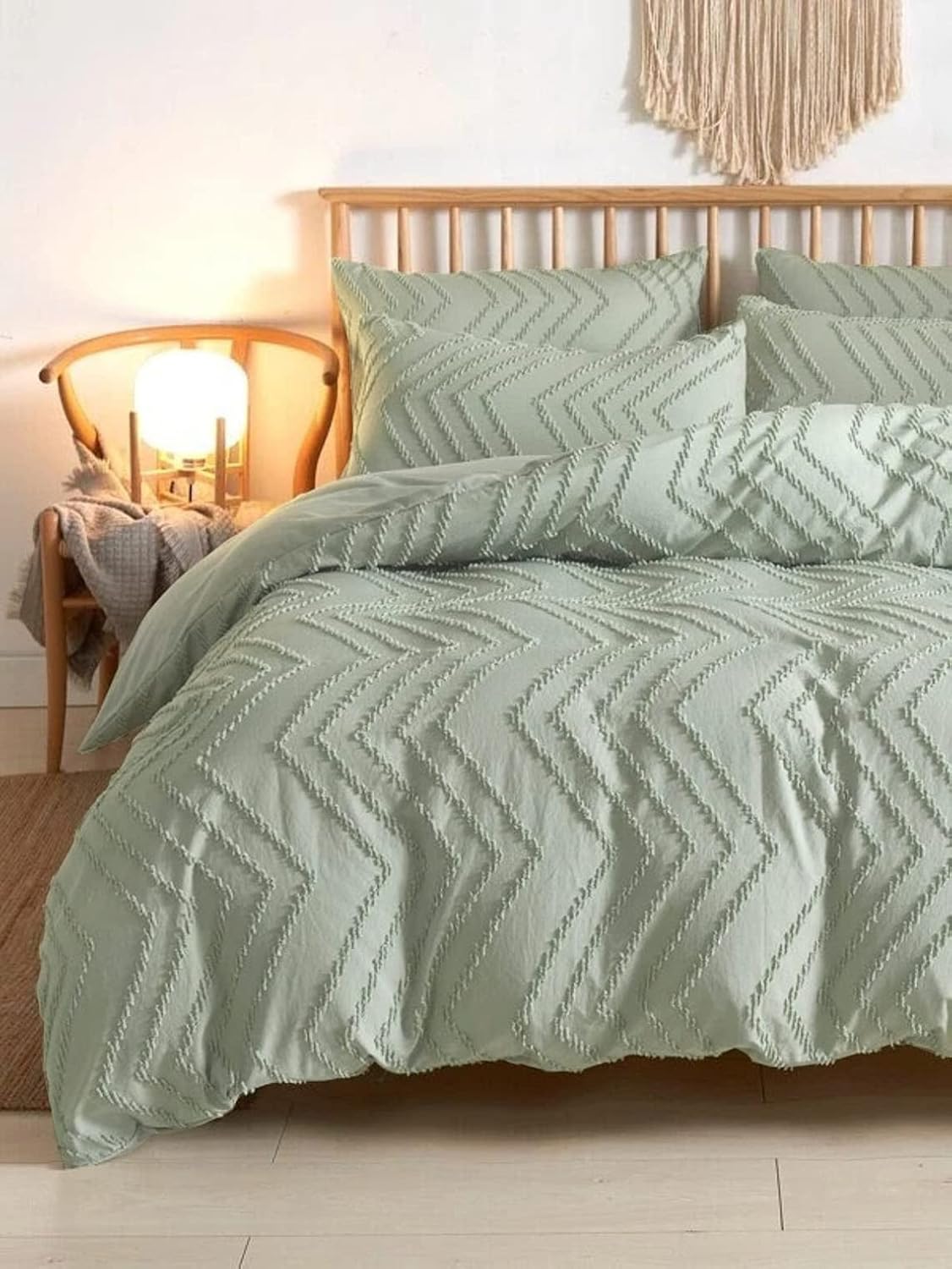 Sage Green Tufted Jacquard King Comforter Set, 3-Piece Reversible