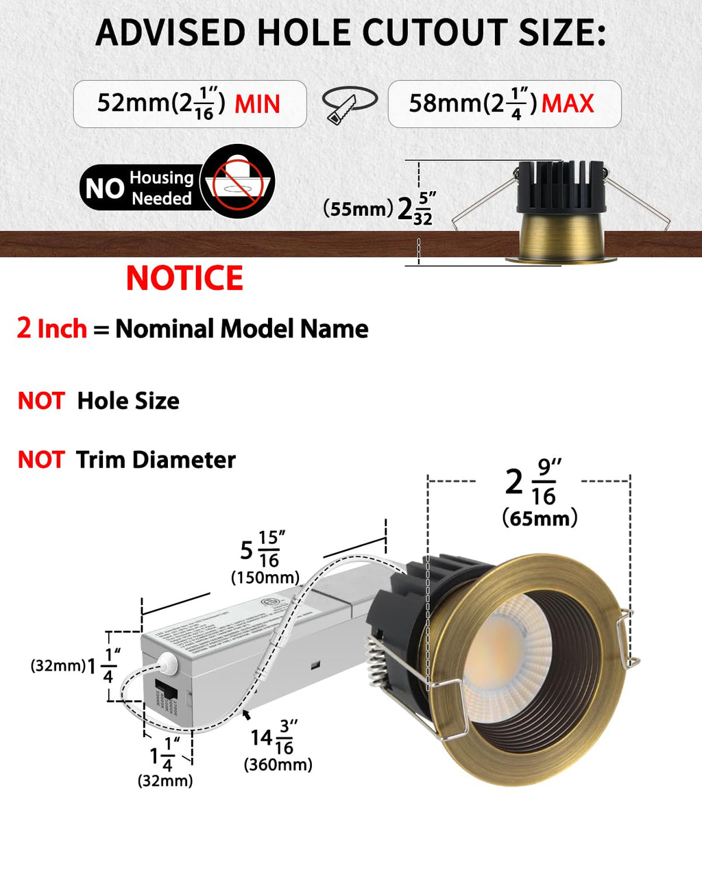 2 Inch 5CCT Bronze Anti-Glare LED Recessed Ceiling Light